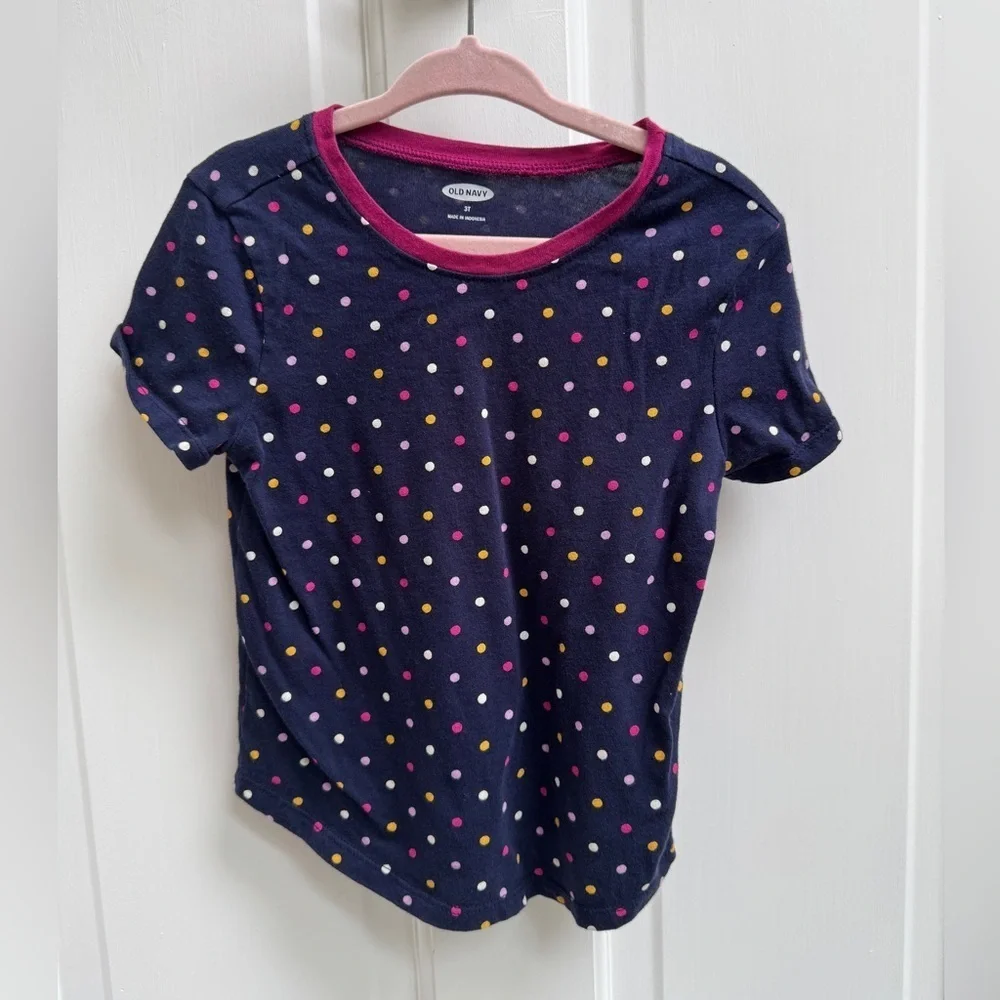 Old Navy 3T Girls Blue Multicolor Polka Dot Short Sleeve Tee Shirt Blouse